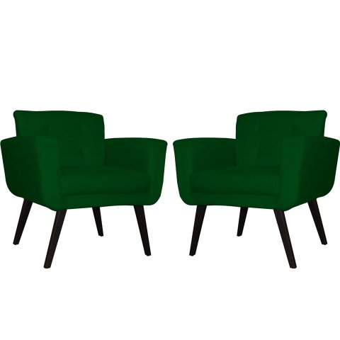 Kit 2 Poltronas Decorativa Geovana Suede Verde Pés Madeira Mz Decor
