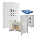Ver imagem 1 de Quarto de Bebê New Selena 4 Portas com Cômoda Selena e Berço Mirelle Branco Brilho e Colchão Ortobom