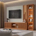 Ver imagem 1 de Conjunto Home Arezzo + Módulo Cristaleira Dominus Home Off White/Naturalle com LED Mavaular