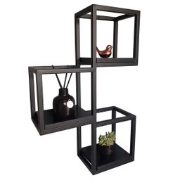 Suporte 3 Nichos Industrial de Parede Ferro e Mdf Preto - 1