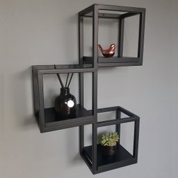 Suporte 3 Nichos Industrial de Parede Ferro e Mdf Preto - 5