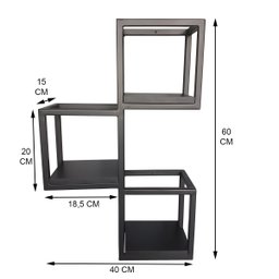 Suporte 3 Nichos Industrial de Parede Ferro e Mdf Preto - 4