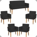 Ver imagem 1 de Kit Namoradeira Decorativa Para Sala Nina + 4 Poltronas Para Recepção Manicure Suede