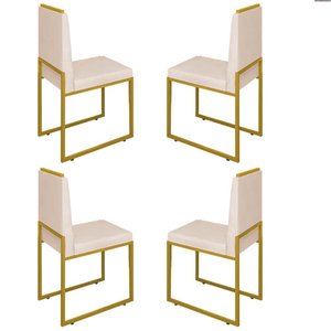 Conjunto Quatro Cadeiras Sala Jantar Barcelona Base Dourado:bege