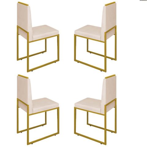 Conjunto Quatro Cadeiras Sala Jantar Barcelona Base Dourado:bege