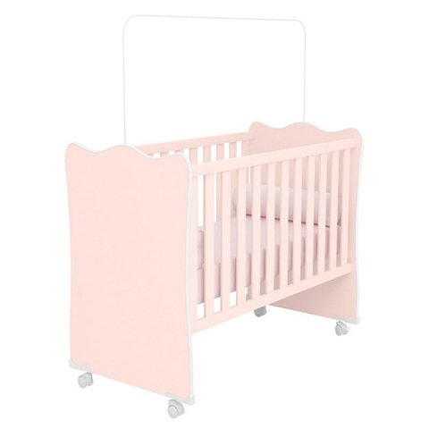 Berço Doce Sonho com Rodízio Quarto Infantil Bebê Rosa Acetinado - Qmovi
