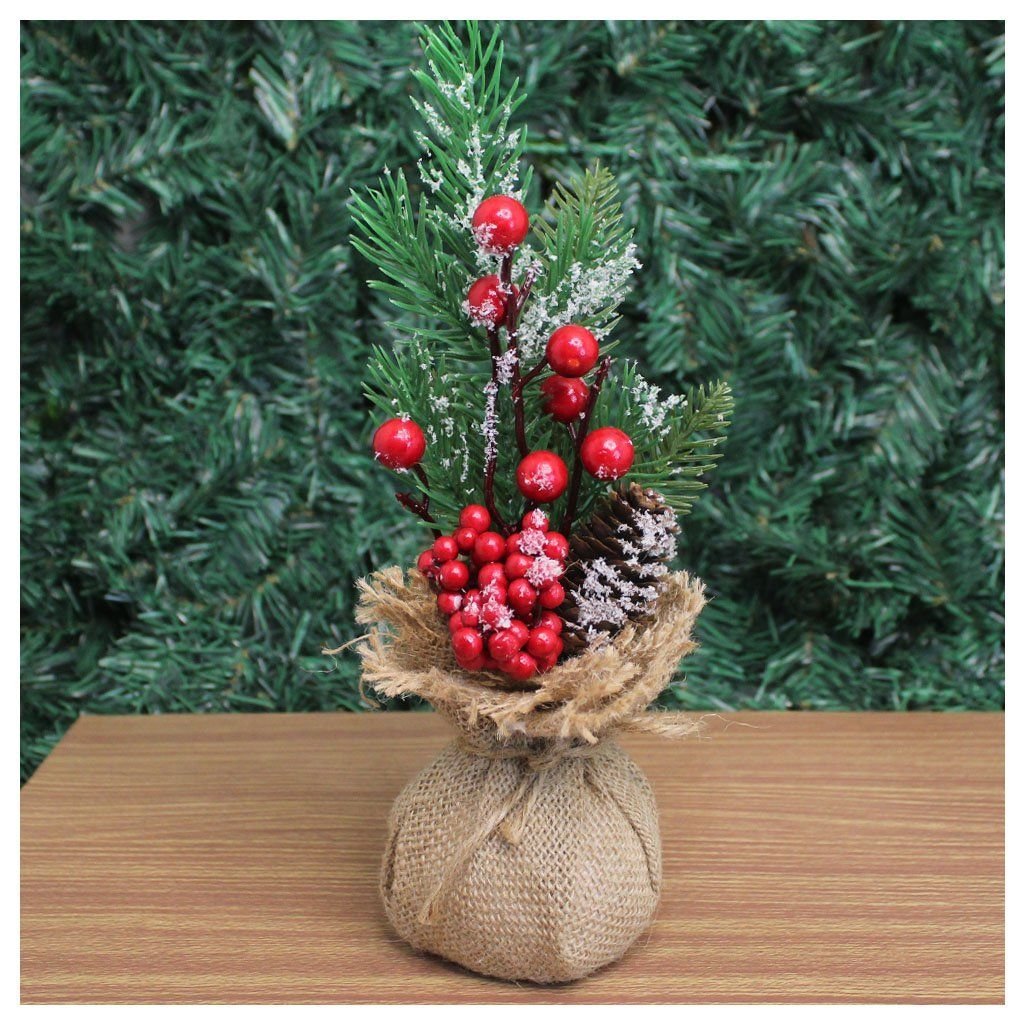 Enfeite de Mesa Natal Berry Vermelhos e Saco de Juta 28cm - 3