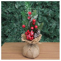 Enfeite de Mesa Natal Berry Vermelhos e Saco de Juta 28cm - 3