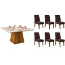 Ver imagem 1 de Conjunto: Mesa Sala Jantar Itália C/ Tampo Madeirado C/ Vidro Curvo 136x136cm e 6 Cadeiras Ondina