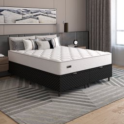Cama Box Baú Casal + Colchão Molas Ensacadas Attractive Umaflex (138x188x67cm) Branco Box Preto - 3