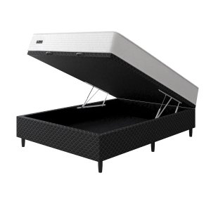 Cama Box Baú Casal + Colchão Molas Ensacadas Attractive Umaflex (138x188x67cm) Branco Box Preto