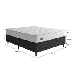 Cama Box Baú Casal + Colchão Molas Ensacadas Attractive Umaflex (138x188x67cm) Branco Box Preto - 5