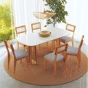 Ver imagem 1 de Conjunto de Mesa Oval e 6 Cadeiras Estofadas MDF Off White/Freijó Bolonha Marrom