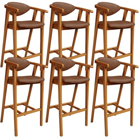 Kit 06 Banquetas Alta Cozinha Bancada Bar Sala de Jantar Fixa Cecília L02 Couríssimo Marrom - Lyam L