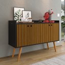 Ver imagem 3 de Aparador Buffet Pés Palito Retrô 4 Portas Decoração Sala Jantar Cantinho Café - Preto|ripado Nature