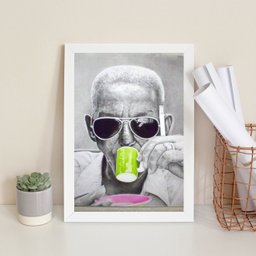 Quadro Decorativo Cartola- Verde e Rosa 33x24cm:madeira Preta - 2