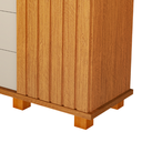 Ver imagem 3 de Cômoda com 4 Gavetas 1 Porta Ripada Puxadores de Couro Pés Madeira Quarto