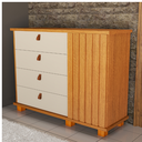 Ver mais imagens de Cômoda com 4 Gavetas 1 Porta Ripada Puxadores de Couro Pés Madeira Quarto