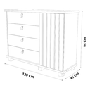 Ver imagem 7 de Cômoda com 4 Gavetas 1 Porta Ripada Puxadores de Couro Pés Madeira Quarto