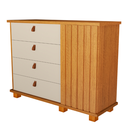 Ver imagem 1 de Cômoda com 4 Gavetas 1 Porta Ripada Puxadores de Couro Pés Madeira Quarto