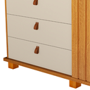 Ver imagem 4 de Cômoda com 4 Gavetas 1 Porta Ripada Puxadores de Couro Pés Madeira Quarto