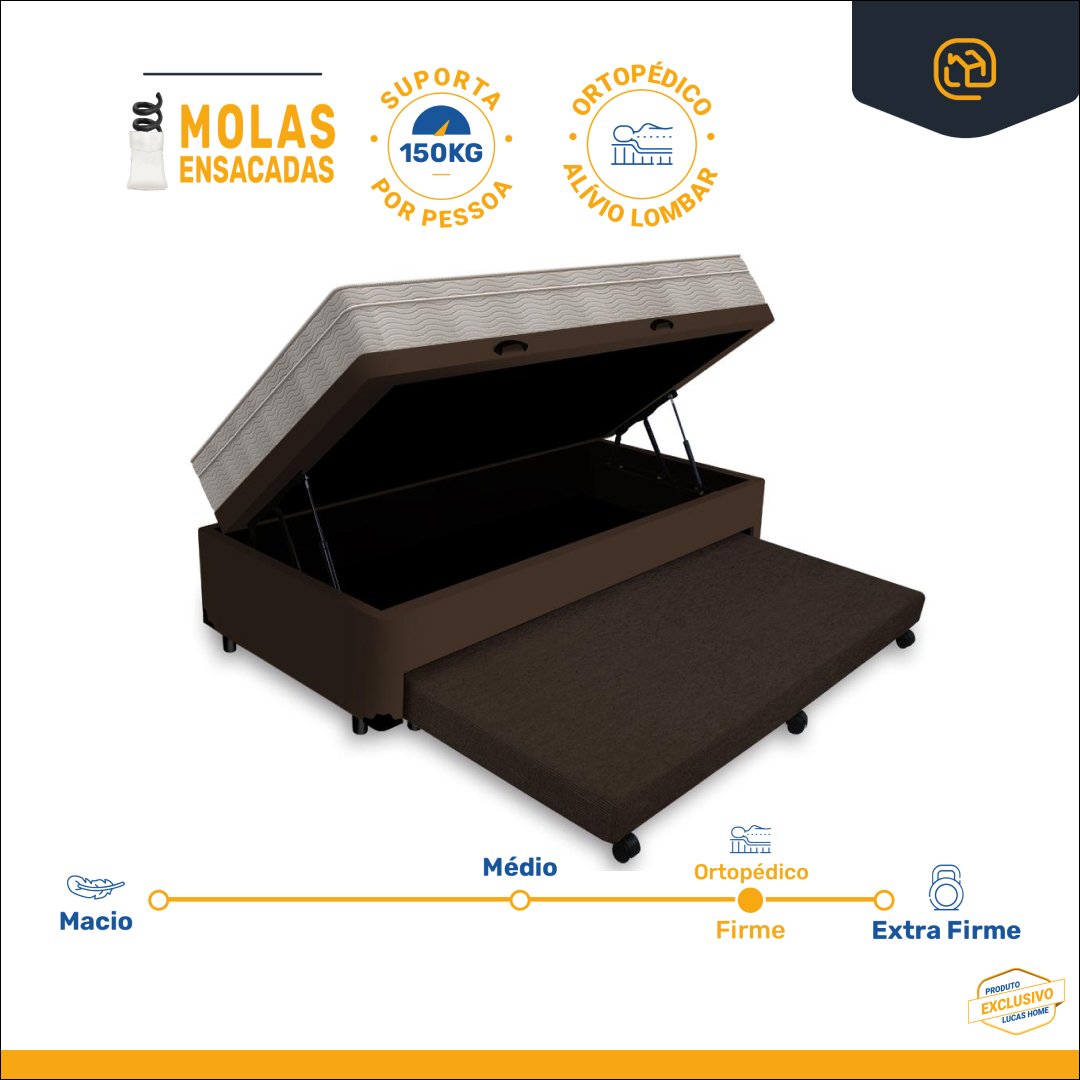 Cama Box Baú e Auxiliar Solteiro + Colchão de Molas Ensacadas Ortobom Airtech Springpocket - 2