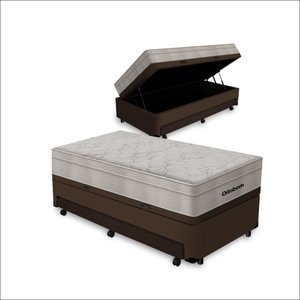 Cama Box Baú e Auxiliar Solteiro + Colchão de Molas Ensacadas Ortobom Airtech Springpocket