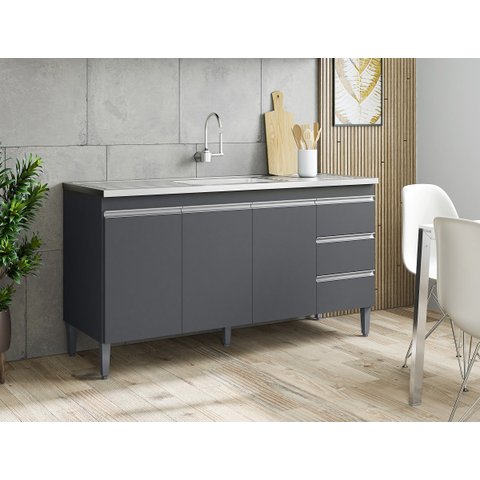 Balcão Gabinete de Pia Andréia 150cm Cinza S/ Tampo - AJL Móveis