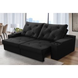 Sofá Retrátil Reclinável 3 Lugares 2,00m com Porta Copos e Usb Helena Suede Preto Adonai - 1
