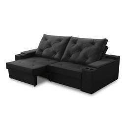 Sofá Retrátil Reclinável 3 Lugares 2,00m com Porta Copos e Usb Helena Suede Preto Adonai - 7