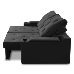 Sofá Retrátil Reclinável 3 Lugares 2,00m com Porta Copos e Usb Helena Suede Preto Adonai - 8