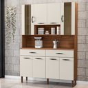 Ver imagem 1 de Armário de Cozinha com Balcão Star 8 Portas 2 Gavetas com Vidro Nogueira/off White - Pnr Móveis