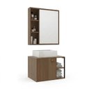 Ver imagem 2 de Conjunto Gabinete para Banheiro Suspenso com Cuba, Nichos e Espelheira 60cm em MDF Medelin Noce Marrom