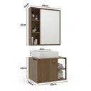 Ver imagem 3 de Conjunto Gabinete para Banheiro Suspenso com Cuba, Nichos e Espelheira 60cm em MDF Medelin Noce Marrom