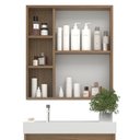 Ver imagem 7 de Conjunto Gabinete para Banheiro Suspenso com Cuba, Nichos e Espelheira 60cm em MDF Medelin Noce Marrom
