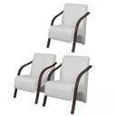 Ver imagem 1 de Kit 3 Poltronas Decorativas 1 Lugar Braço Pé Madeira Tecido Sintético (courino)