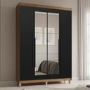 Ver imagem 1 de Guarda-Roupa Solteiro com Pés 4 Portas Batentes com Espelho Rustic/Preto/Preto Saturno Madesa