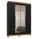 Ver imagem 2 de Guarda-Roupa Solteiro com Pés 4 Portas Batentes com Espelho Rustic/Preto/Preto Saturno Madesa