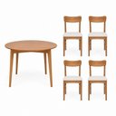 Ver imagem 2 de Conjunto Mesa de Jantar Redonda Madeira Maciça com 4 Cadeiras Estofadas Olmo Mel Bege