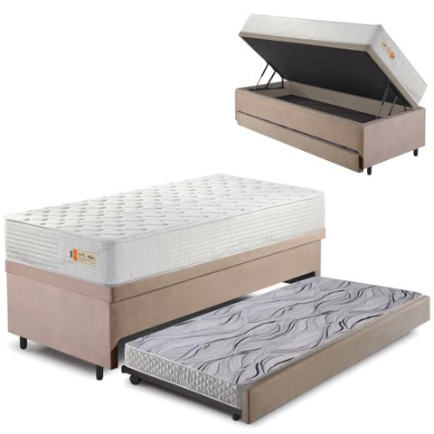 Bicama Box Baú Suede 88x188 com Colchão Ecoline D33 Ecoflex