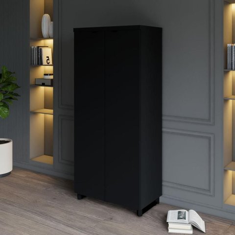 Armário Alto para Escritório com Portas e 4 Prateleiras 80 x 45 x 160 cm F5 Office Cor:Preto