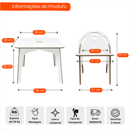 Kit Mesinha para Criança Educativa com 4 Cadeiras Portátil Brinquedo Encaixe Infantil Multifuncional - 3