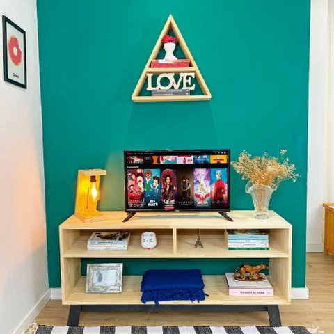 Rack de TV 3 Nichos Woods Natural e Preto