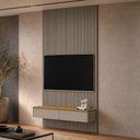 Ver imagem 1 de Painel Ripado para TV 60 pol com Bancada Suspensa Orgânica 141cm Slats L05 Tauari Gris Fosco - Lyam