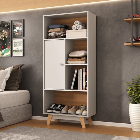 Estante para Quarto 1 Porta Maven Espresso Móveis Branco/Nogal