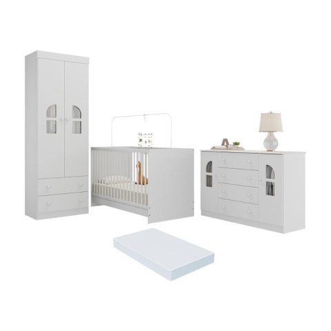 Quarto de Bebê Completo com Berço 3 em 1 com Colchão Incluso Amora Multimóveis Mp4577