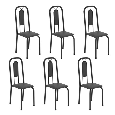 Cadeiras para Sala de Jantar 6 Unidades Lívia Preto/Liso