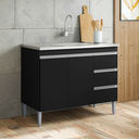 Ver imagem 2 de Balcão de Cozinha Gabinete 100cm Andréia sem Tampo Ajl Móveis:preto
