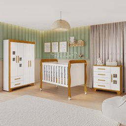 Kit Quarto Completo para Bebê Soninho Branco Amadeirado - 1