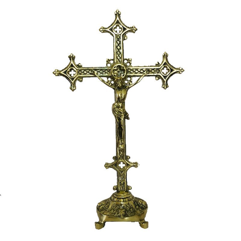Crucifixo Cruz Bronze Processional Mesa Igreja Altar